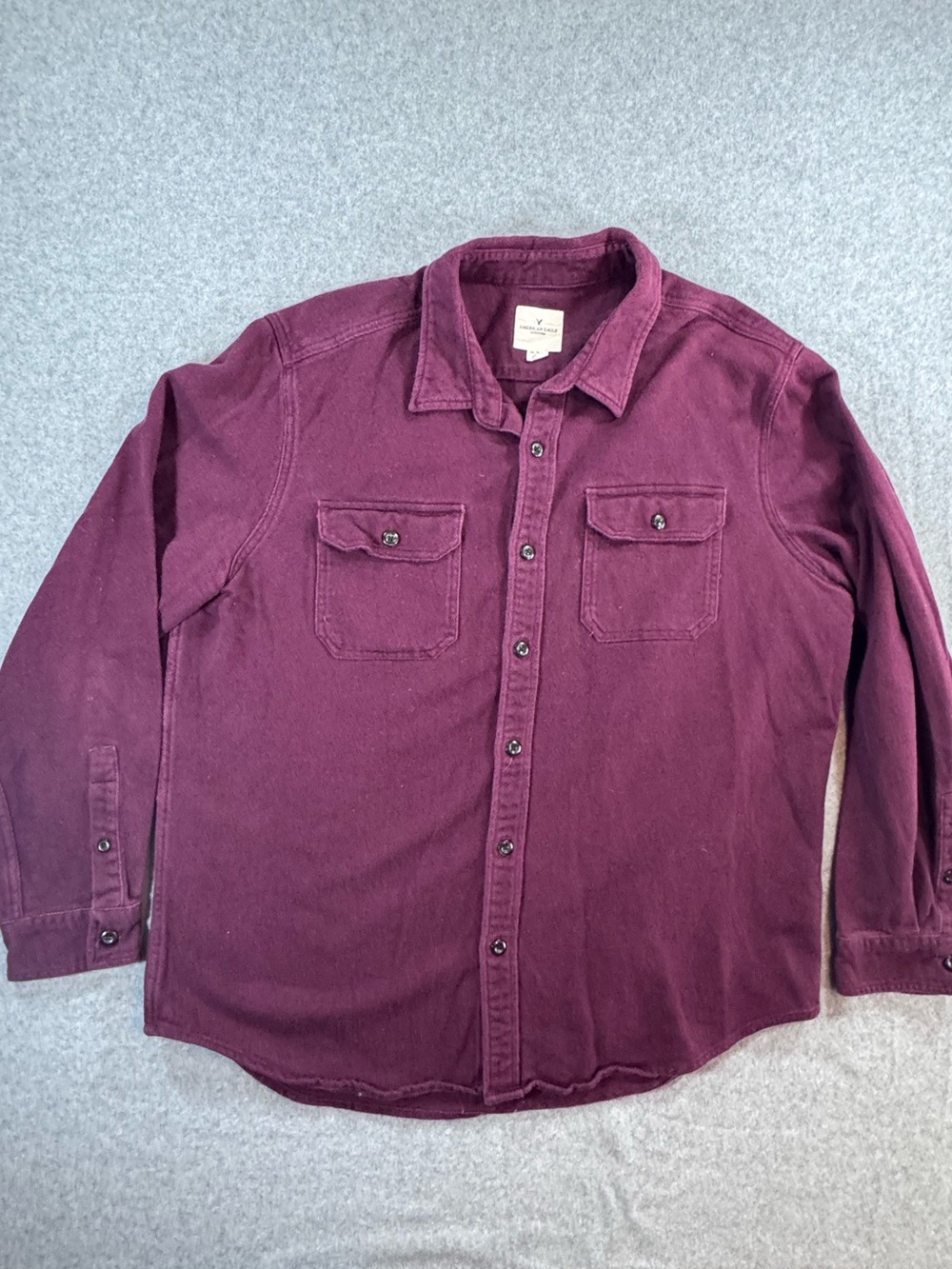 American Eagle Outfitters Men's Burgundy Long Sleeve Button-Down Shirt